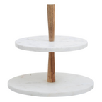 Cook Nook Monzaro Two Tier Marble and Acacia Wood Cake Stand
