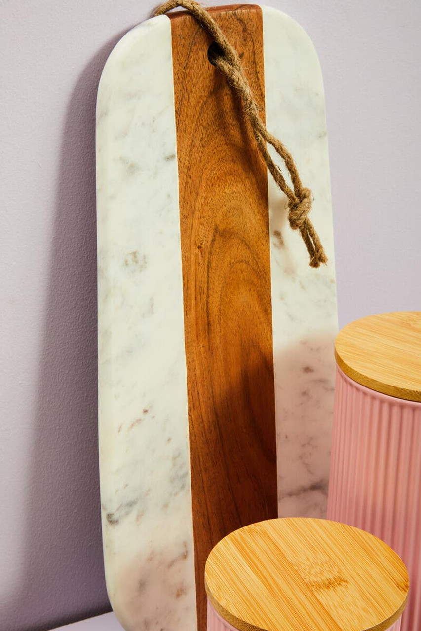 Cook Nook Monzaro Oblong White Marble And Acacia Wood Board