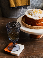 Cook Nook Monzaro Round White Marble And Acacia Wood Cake Stand