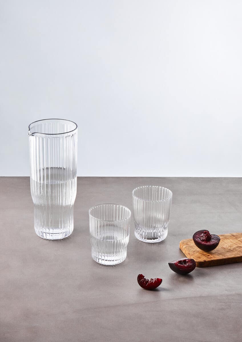 Juno Ribbed Glass And Jug Three Piece Set
