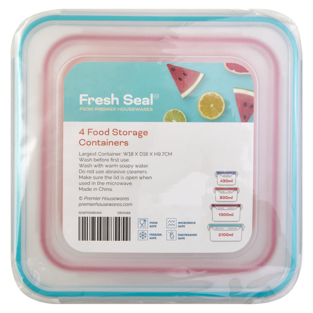 Herrela 4 Piece Square Food Containers with Airtight Lids