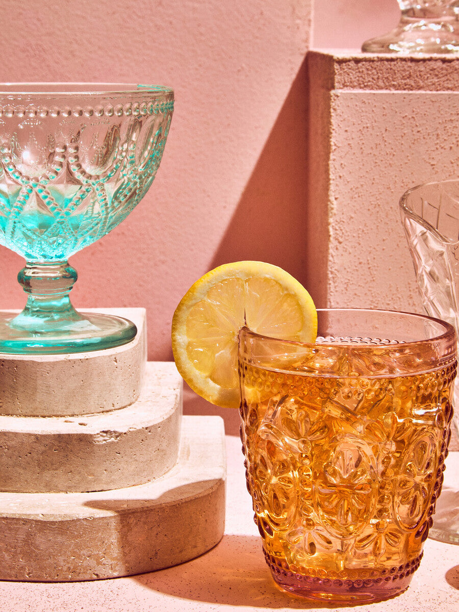 Fleur Set Of Four Pink and Blue Glass Tumblers