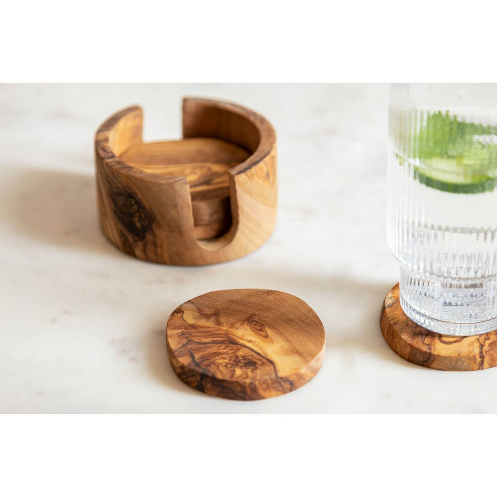 Cook Nook Kora Set of 4 Olive Wood Round Coasters