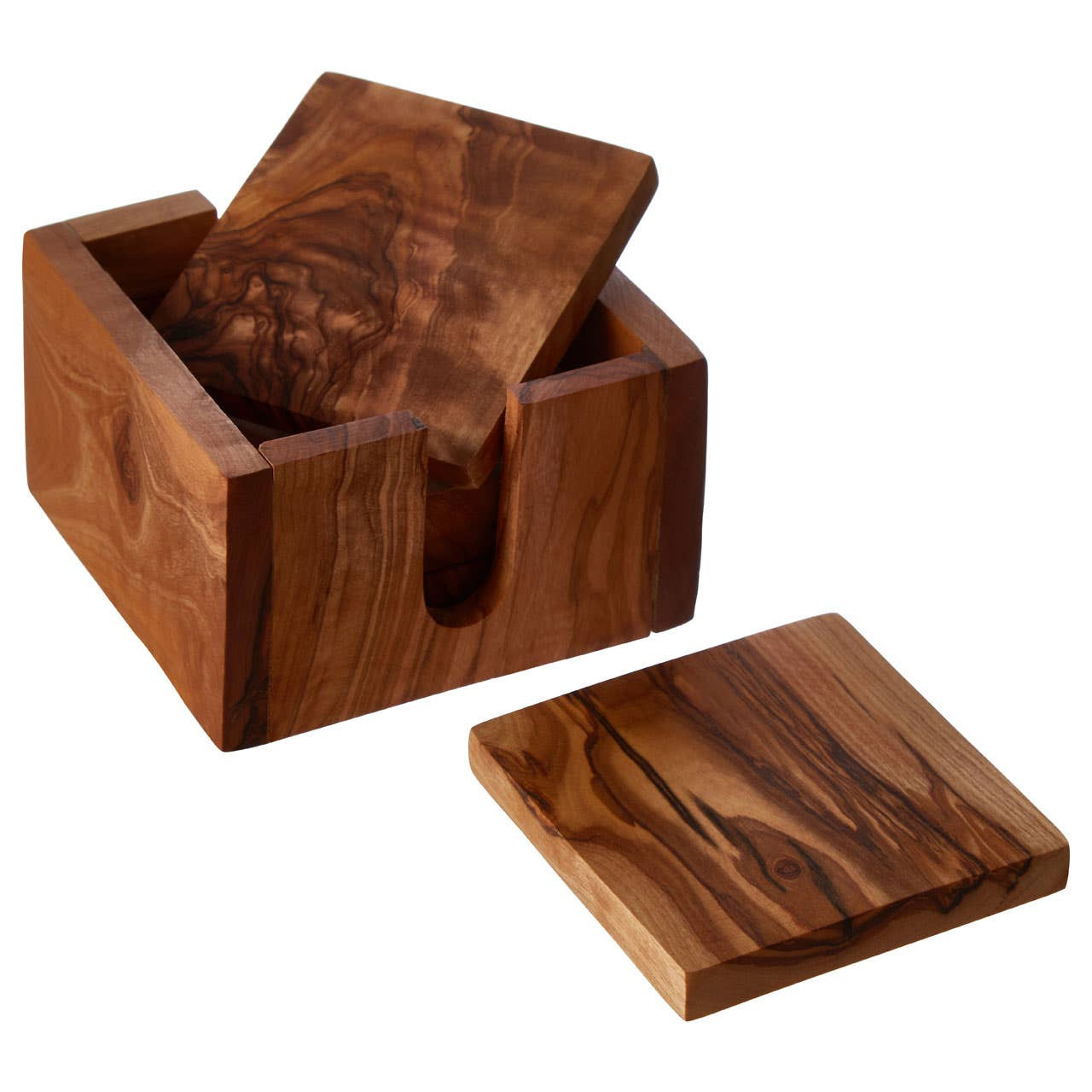 Cook Nook Kora Set of 4 Olive Wood Square Coasters