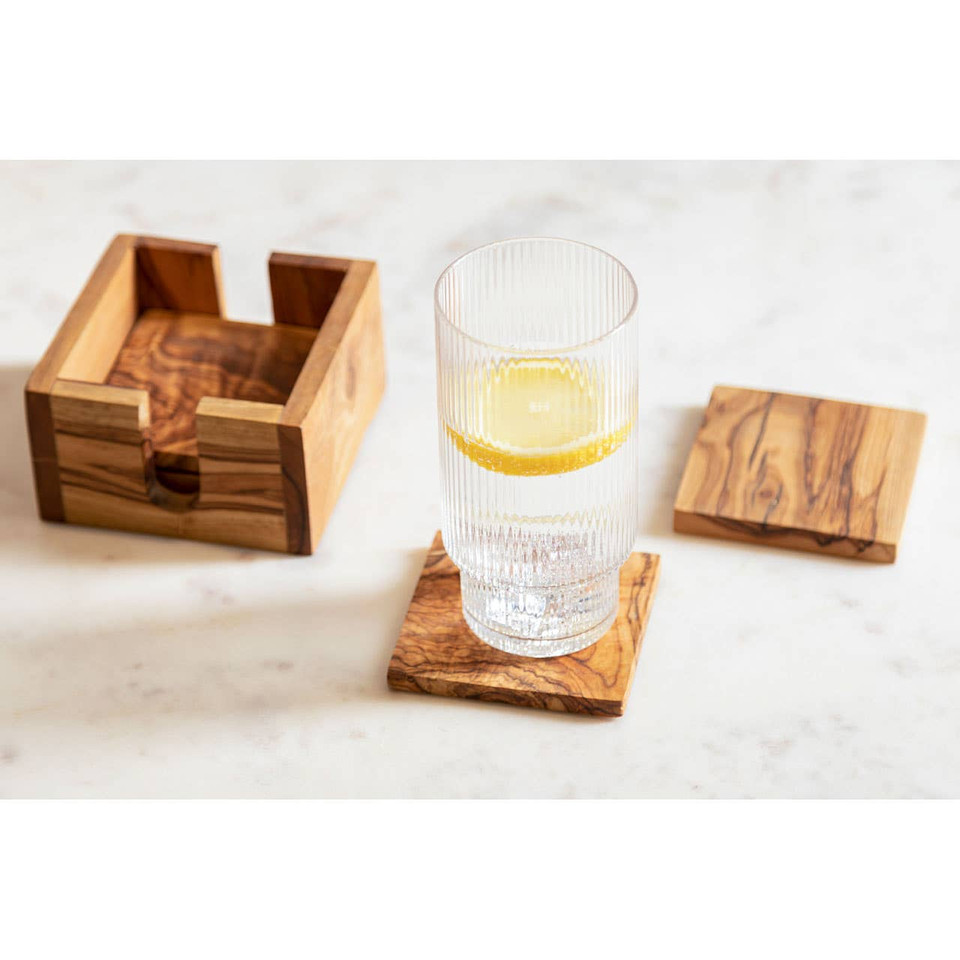 Cook Nook Kora Set of 4 Olive Wood Square Coasters