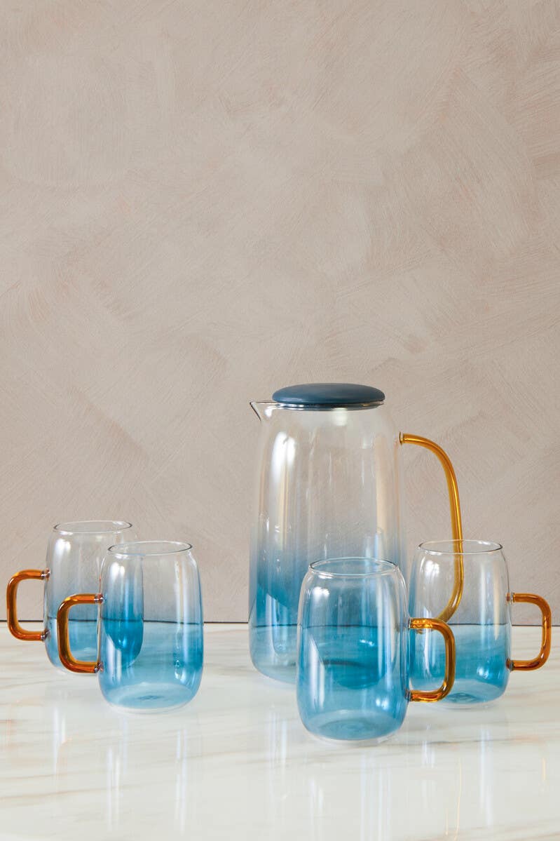Noa Glass Ombre Blue Pitcher and Cup Set