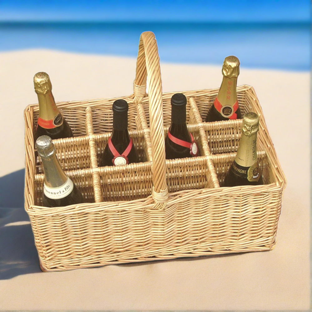12 Bottle Carrier Wicker Drinks Basket-1