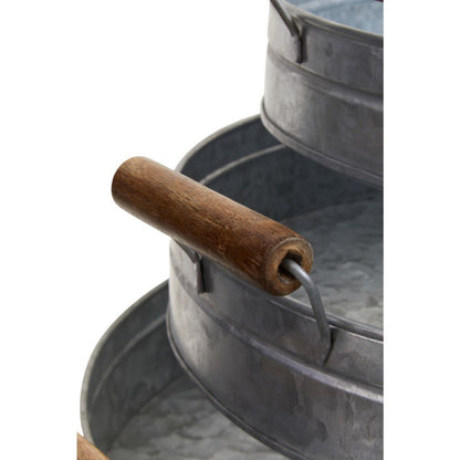 Drummond Set Of Three Round Galvanised Steel Trays