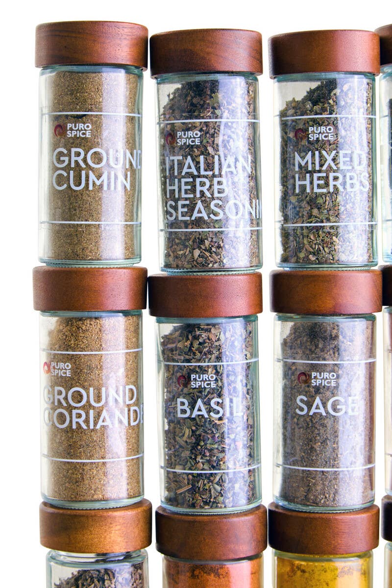 Puro Acacia Wood Revolving Spice Rack with 16 Jars