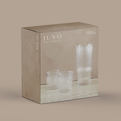 Juno Ribbed Glass And Jug Three Piece Set