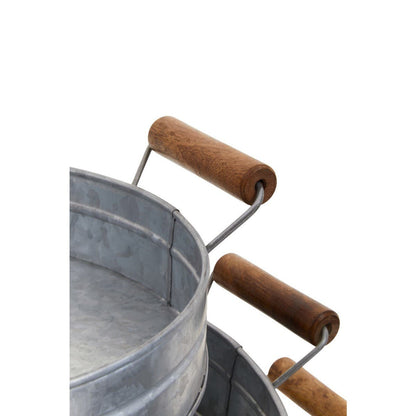 Drummond Set Of Three Round Galvanised Steel Trays