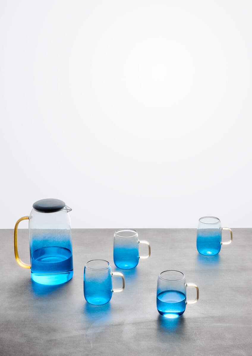 Noa Glass Ombre Blue Pitcher and Cup Set