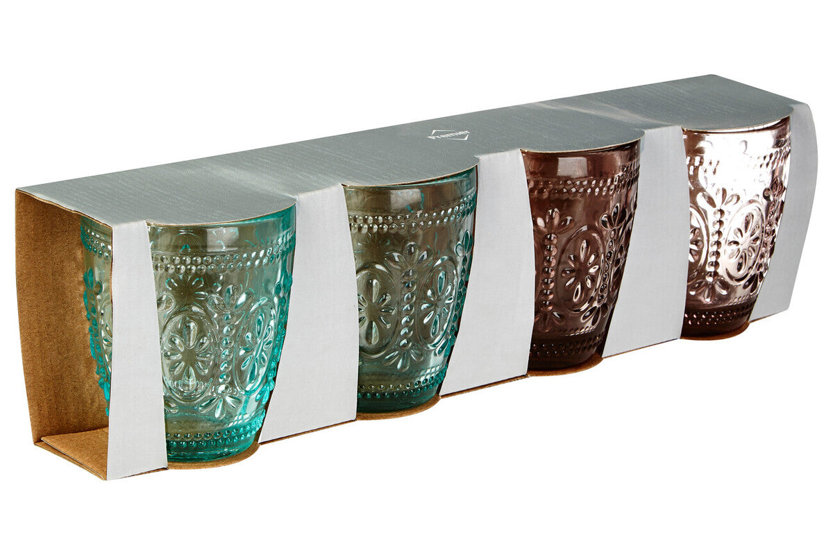 Fleur Set Of Four Pink and Blue Glass Tumblers