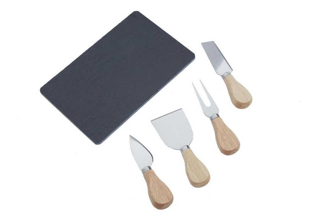 Cook Nook Carter Slate Board and 4 Piece Cheese Knife Set