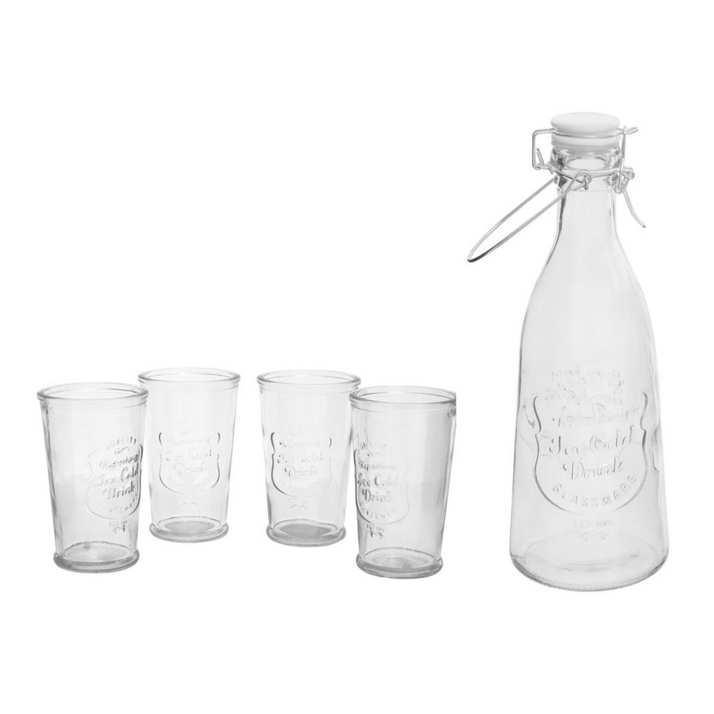 Cook Nook Dayla Embossed Glass Bottle Set With Four Glasses