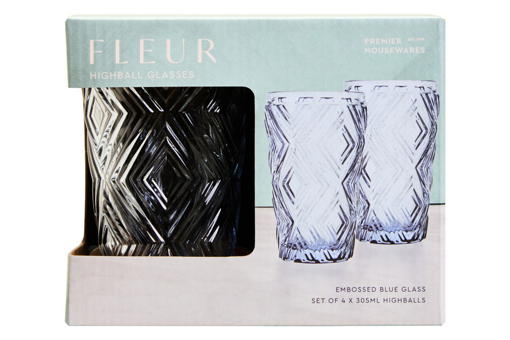 Cook Nook Fleur Set Of Four Blue Highball Glasses