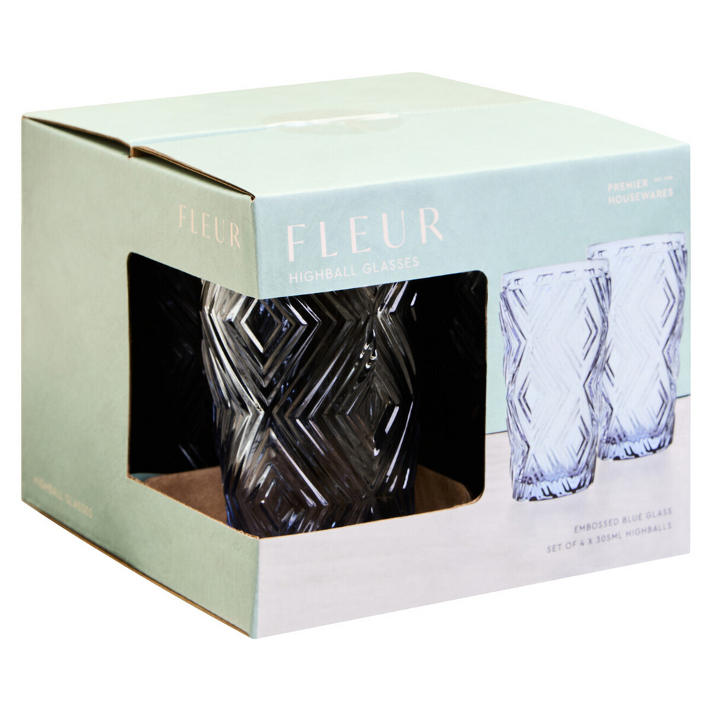 Cook Nook Fleur Set Of Four Blue Highball Glasses
