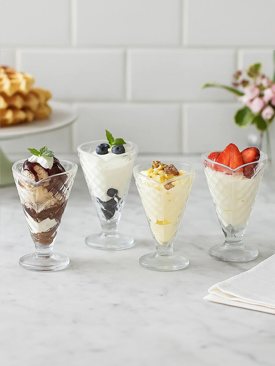 Torta Set of Four Waffle Cone Design Glass Sundae Dishes