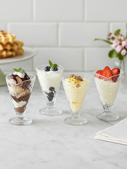 Torta Set of Four Waffle Cone Design Glass Sundae Dishes