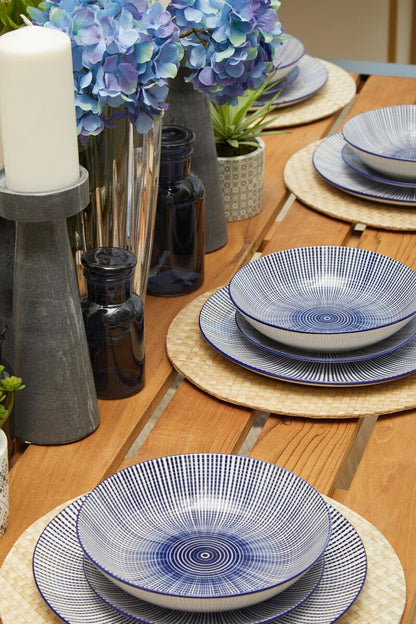 Maya 12 Piece Blue And White Dinner Set