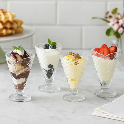 Torta Set of Four Waffle Cone Design Glass Sundae Dishes