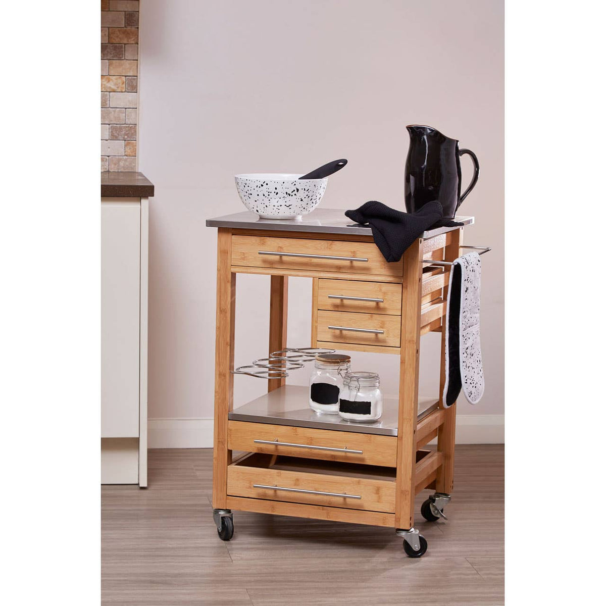 Harlow Bamboo Four Drawer Kitchen Trolley