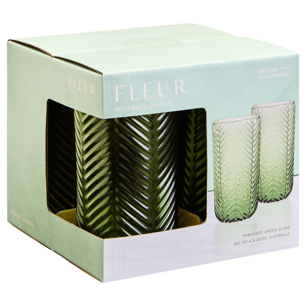 Fleur Set Of Four Green Highball Glasses
