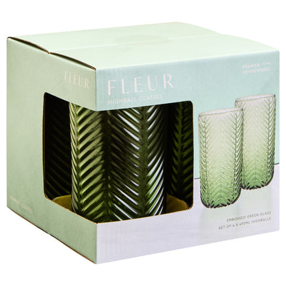 Fleur Set Of Four Green Highball Glasses