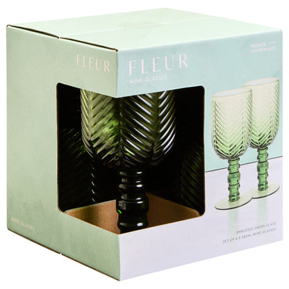 Fleur Set Of Four Green Wine Glasses