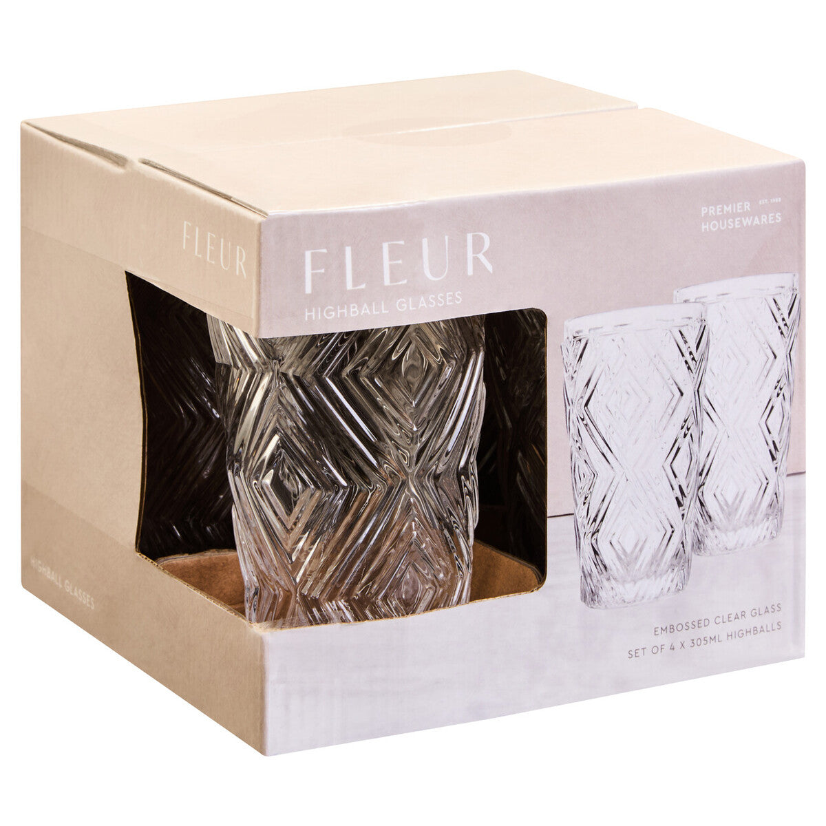 Fleur Set Of Four Clear Highball Glasses