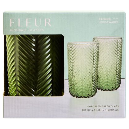Fleur Set Of Four Green Highball Glasses