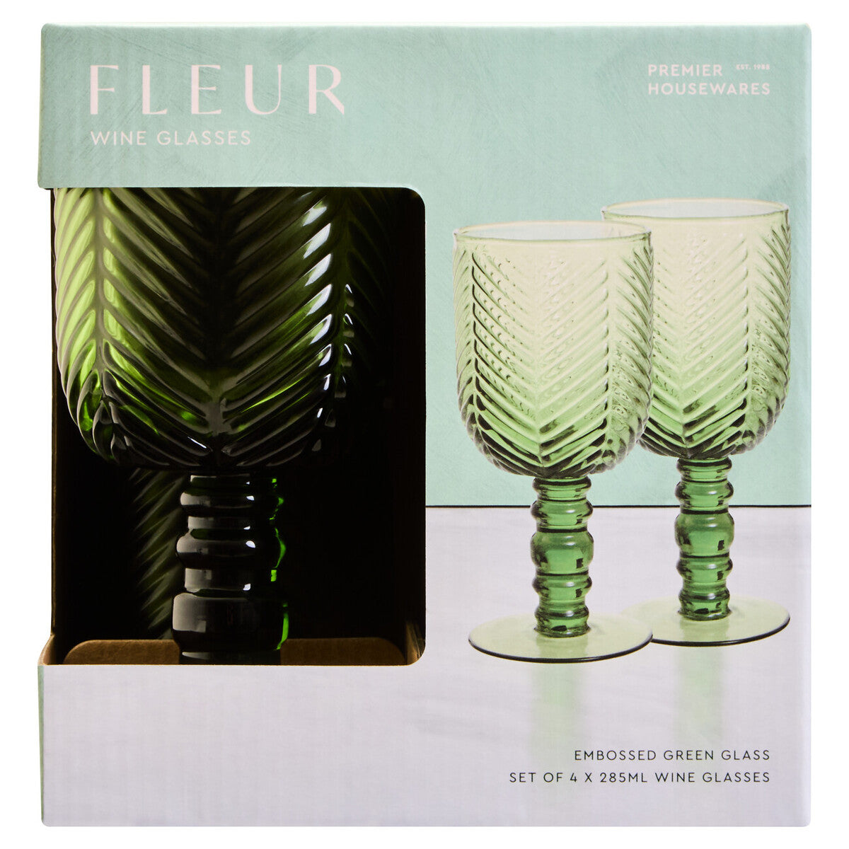 Fleur Set Of Four Green Wine Glasses