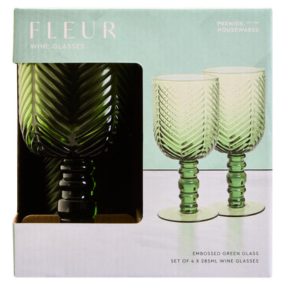 Fleur Set Of Four Green Wine Glasses
