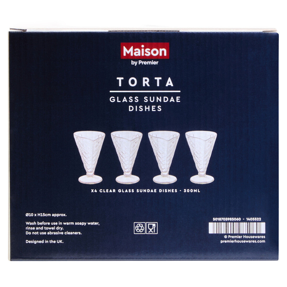 Torta Set of Four Waffle Cone Design Glass Sundae Dishes