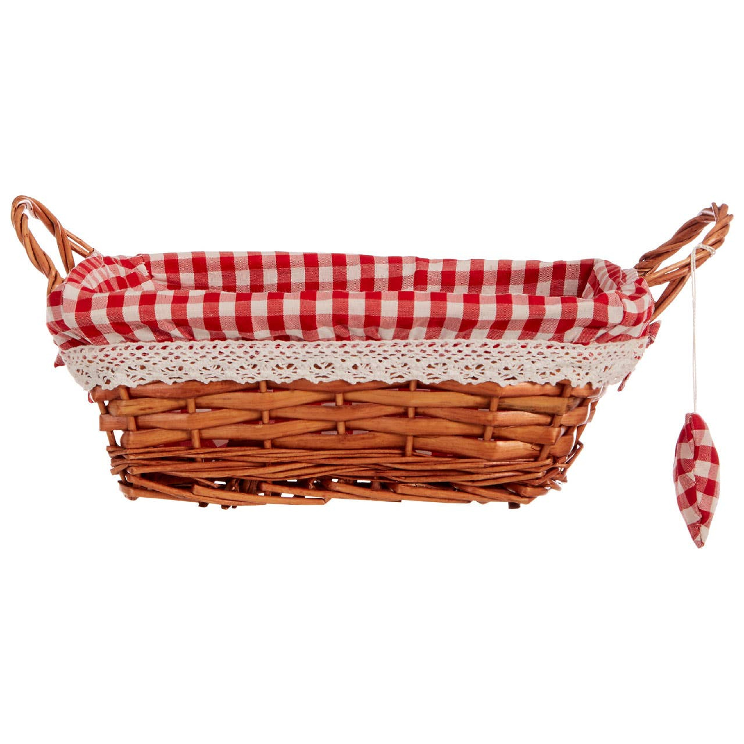 Cook Nook Orla Red Gingham Lining Small Rectangular Willow Bread Basket