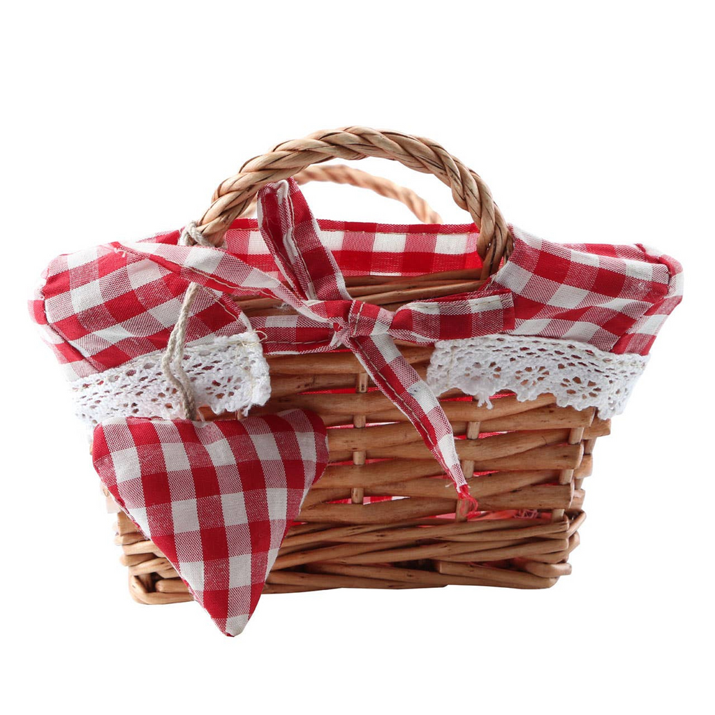 Cook Nook Orla Red Gingham Lining Small Rectangular Willow Bread Basket
