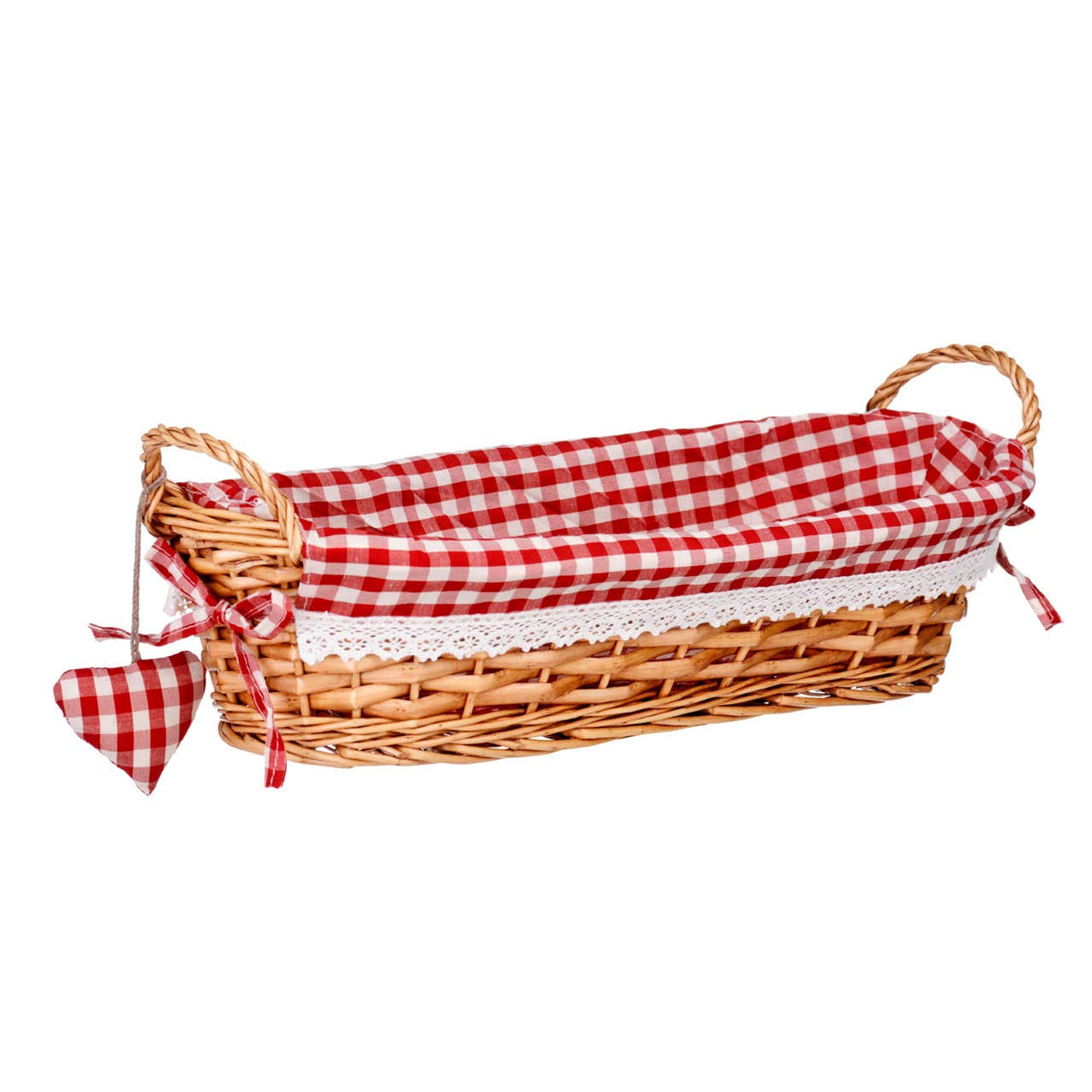 Cook Nook Orla Red Gingham Lining Small Rectangular Willow Bread Basket