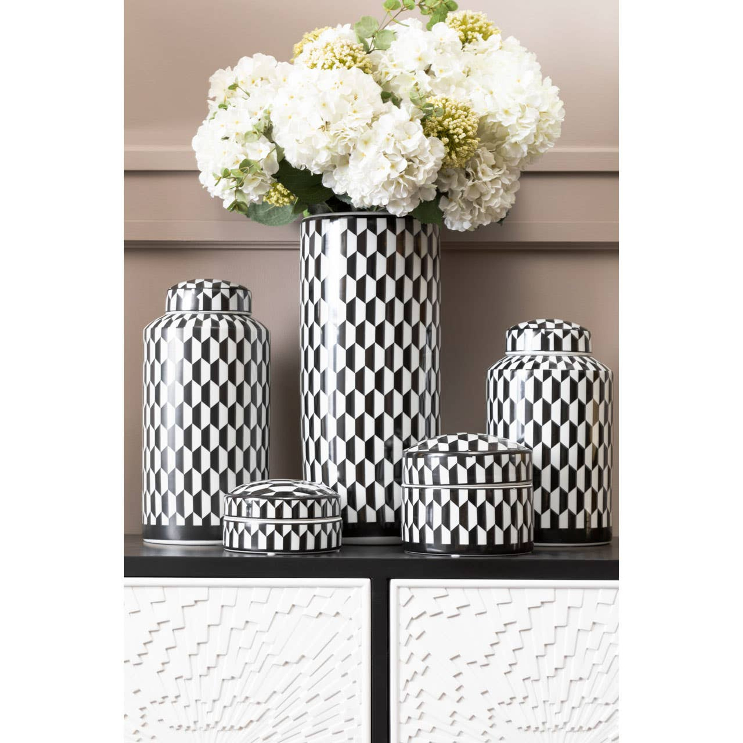 Cook Nook Marlo Large Black and White Geometric Print Ceramic Jar