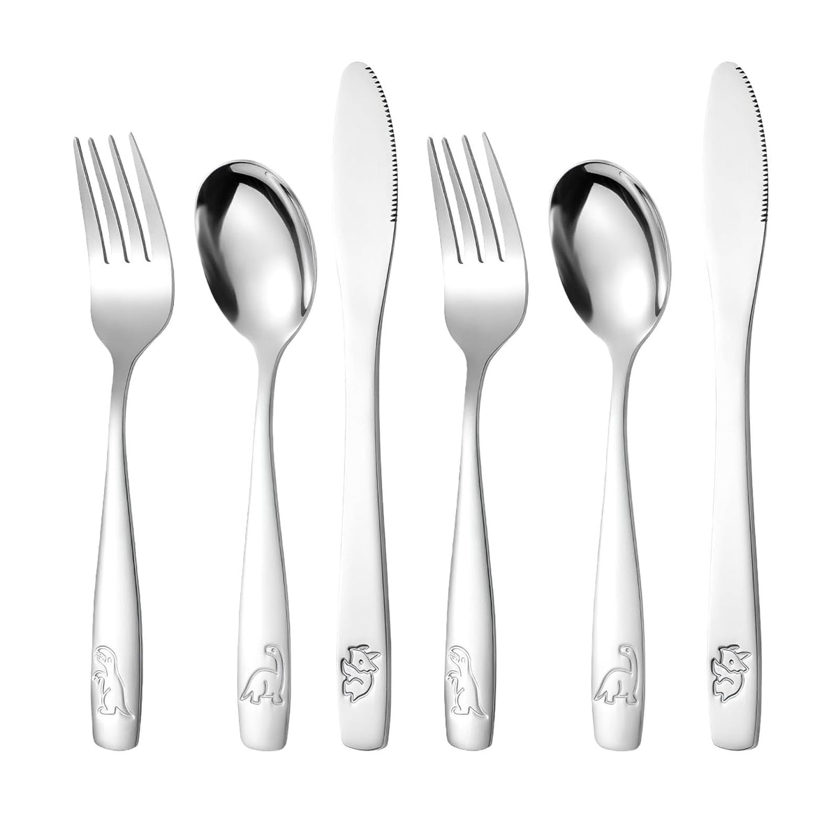 Set of 6 Children's Stainless Steel Cutlery, Silver