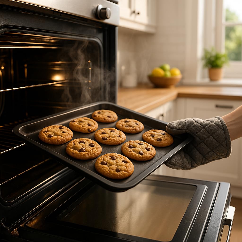4-Pack - Baking Tray and Roasting Tray Set - 38cm, 35cm & 28cm Baking Trays, and 28cm Roasting Tray Set Tray/Pan, Non-Stick, Multi-Pack Set Oven Trays - Dishwasher Safe and Easy Clean. by KITCHENEUR®