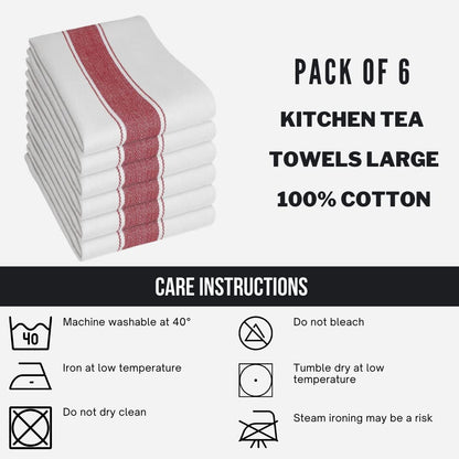 Pack of 6 Cotton Herringbone Kitchen Tea Towels, 70 x 50cm