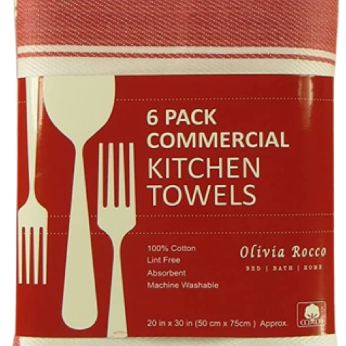 Pack of 6 Cotton Herringbone Kitchen Tea Towels, 70 x 50cm