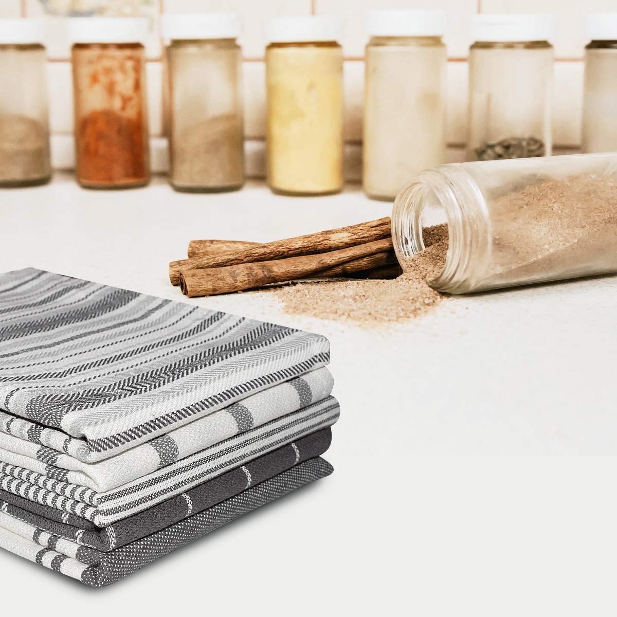Pack of 5 Cotton Kitchen Tea Towels, 70 x 50cm