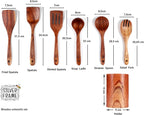 Silver Frame Wooden Spoons for Cooking, Utensils Set with Kitchen Holder 7 pieces of Teak Wood Cooking Utensils Set