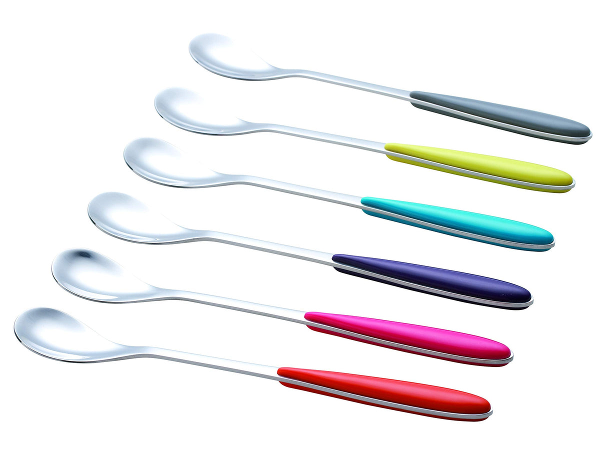 Set of 6 Long Handle Sundae Spoons, 18.2cm Assorted