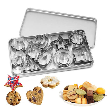Set of 30 Mini Stainless Steel Biscuit Cutters, Silver