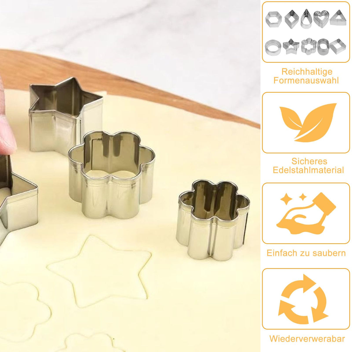 Set of 30 Mini Stainless Steel Biscuit Cutters, Silver