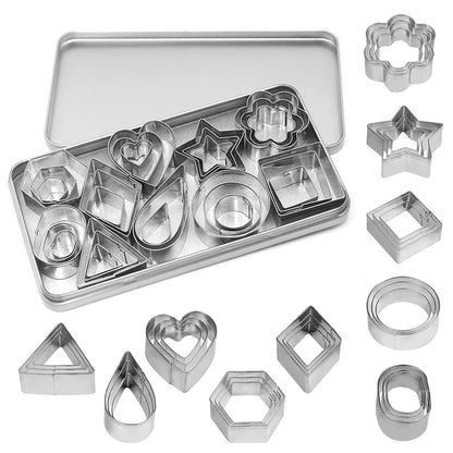 Set of 30 Mini Stainless Steel Biscuit Cutters, Silver