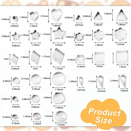 Set of 30 Mini Stainless Steel Biscuit Cutters, Silver