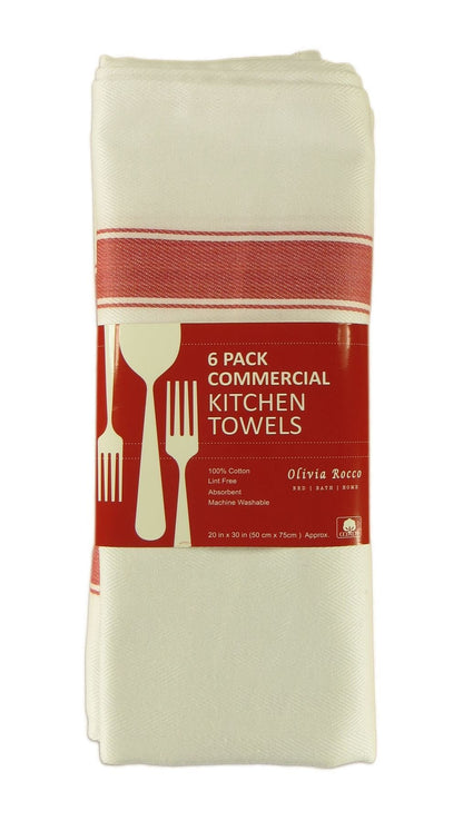 Pack of 6 Cotton Herringbone Kitchen Tea Towels, 70 x 50cm